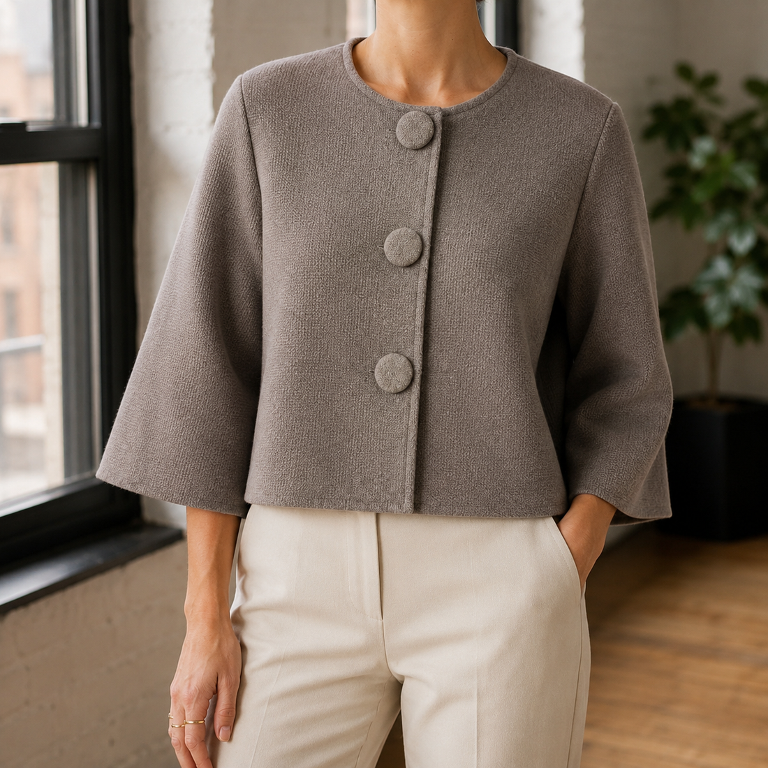 Portia-Marie Fine Knit Jacket - Brown