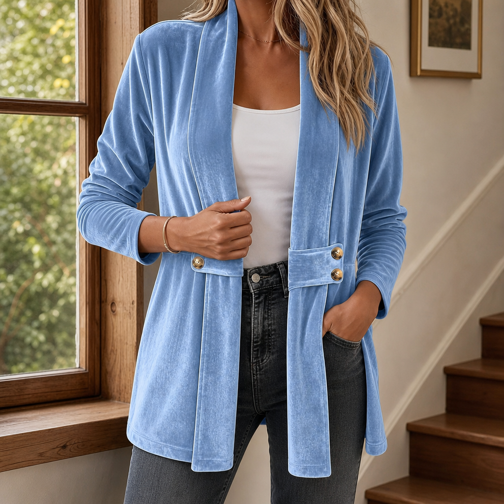 Zenobia Velvet Cardigan - Sky Blue
