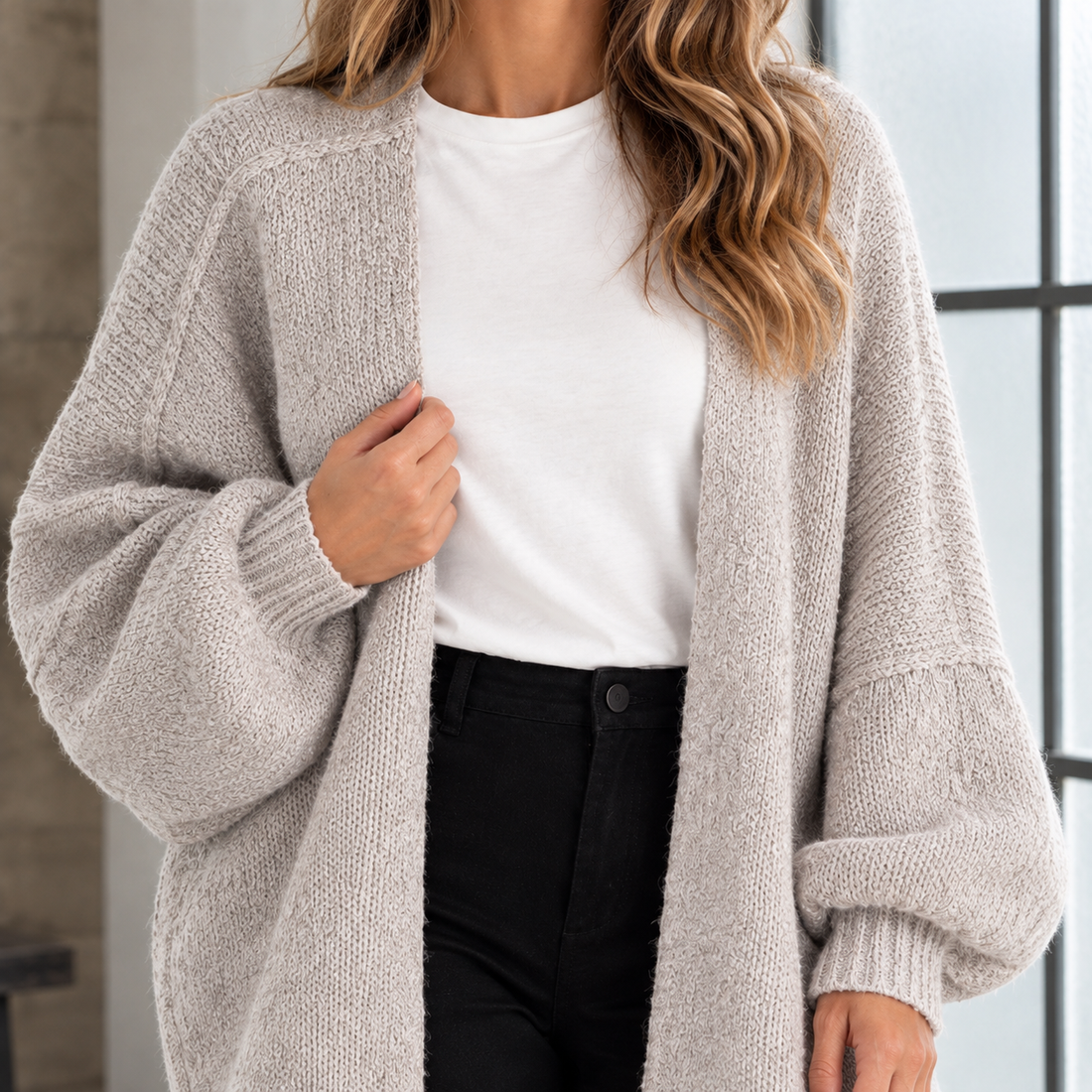 Tiphaine-Jane Open Front Sweater - Lead Product Detail