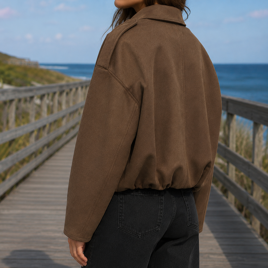 Bernadette-Skye Suede Bomber Jacket - Lead Alternate View