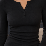 Armelle-Pearl Ribbed Henley Top - Lead Product Detail