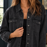 Nina-Elise Frayed Denim Overshirt - Lead Product Detail