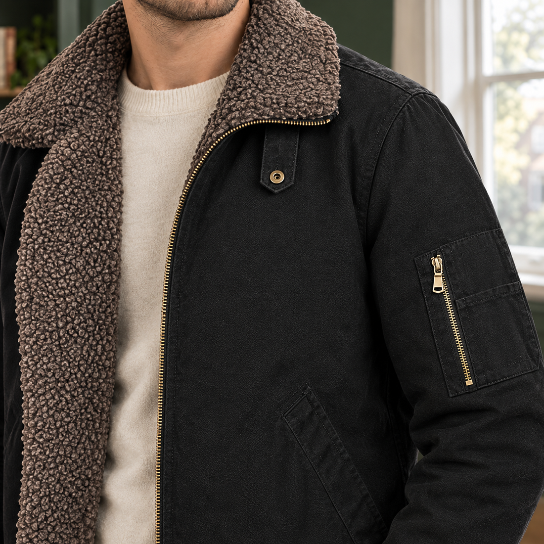Tobias-Dean Fleece Bomber Jacket - Lead Product Detail