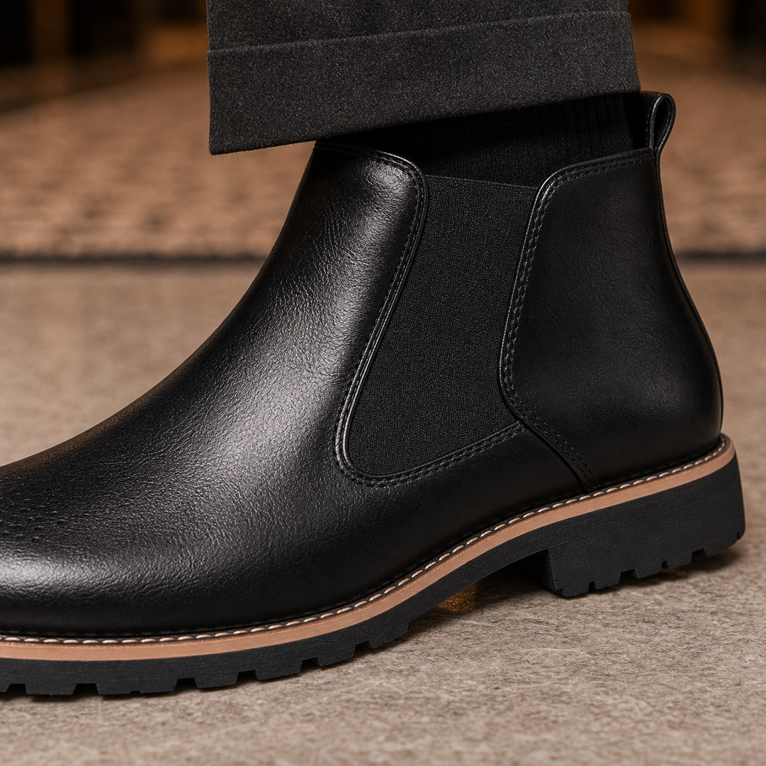Rimini Brogue Chelsea Boots - Lead Product Detail