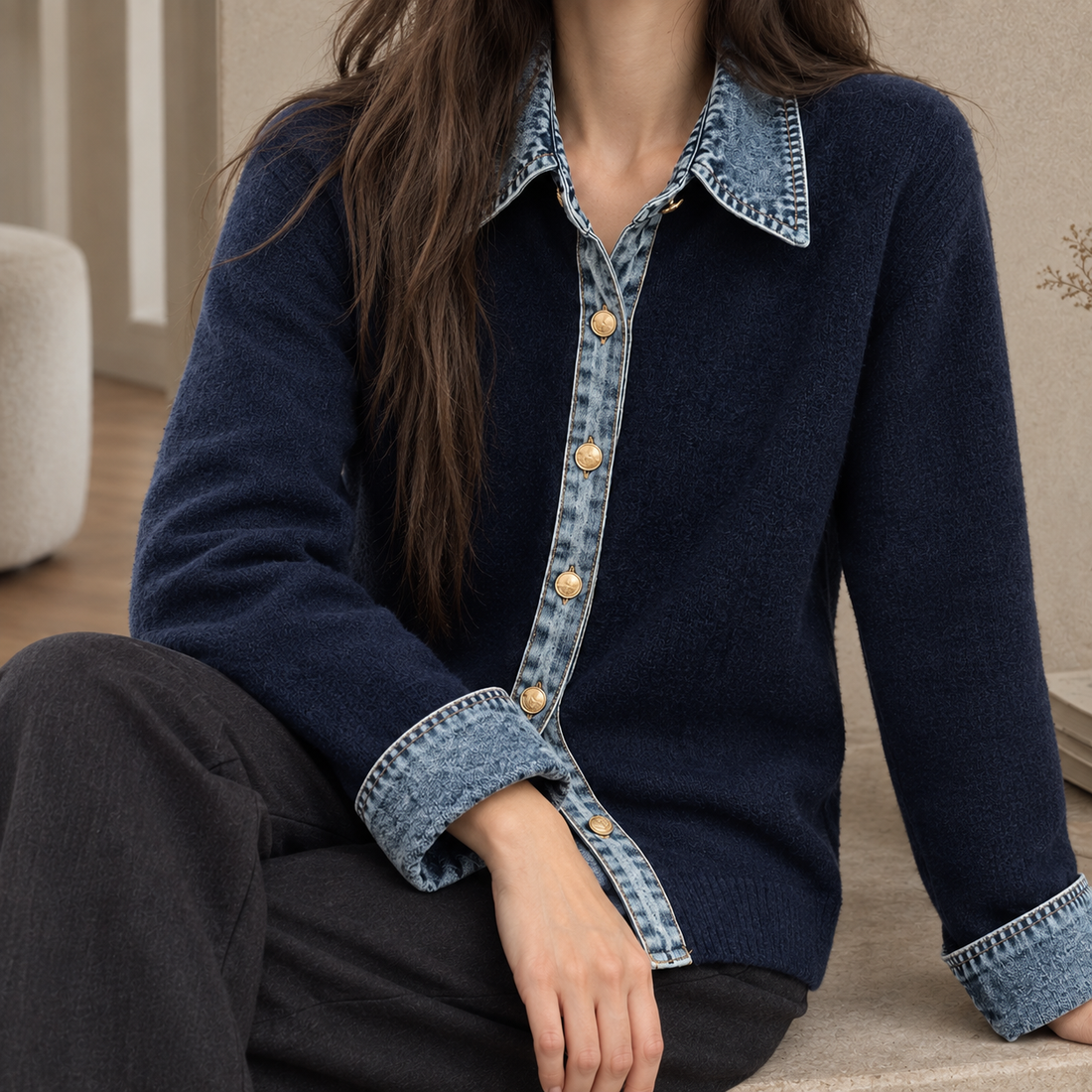Zoe Denim Trim Cardigan - Lead Product Detail