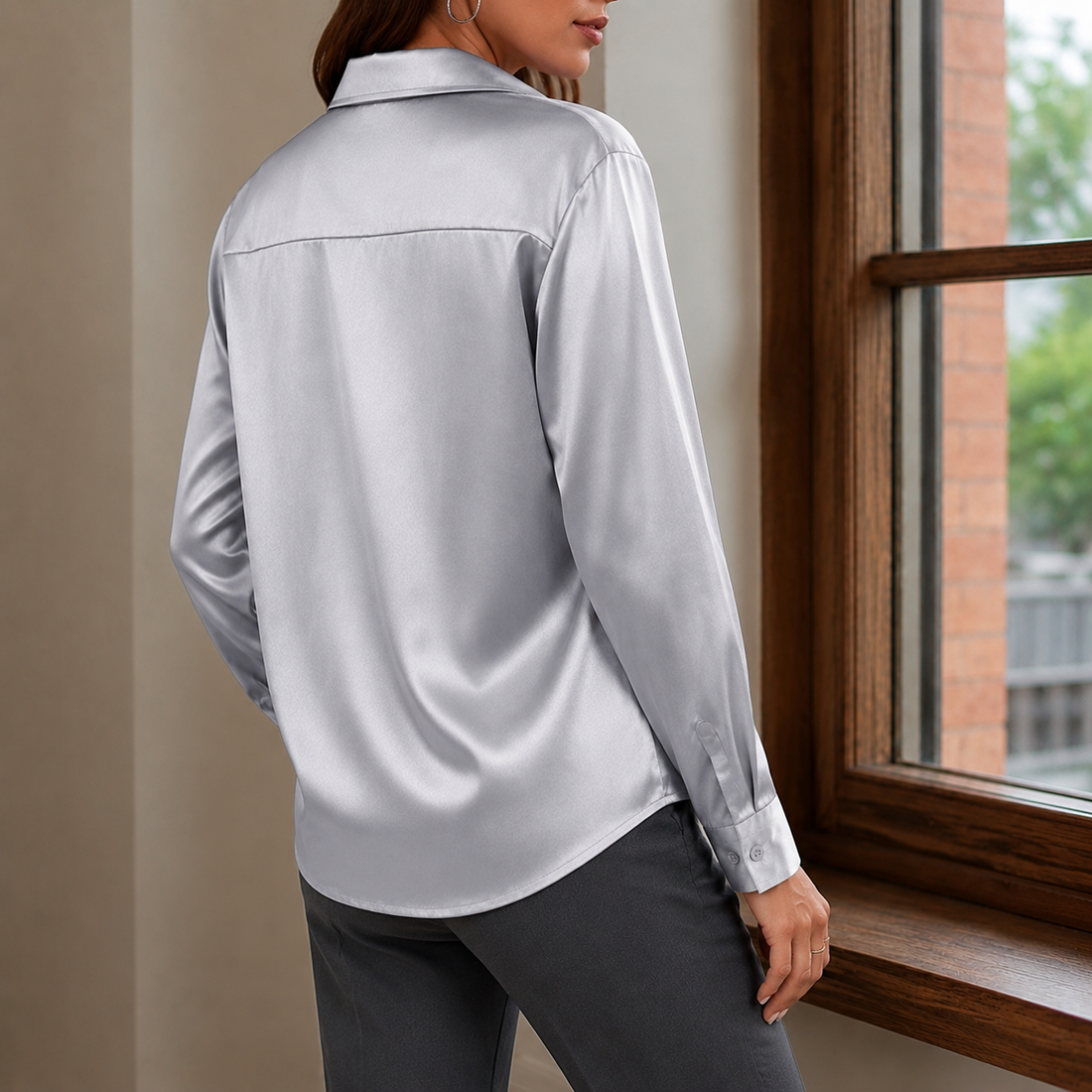 Livia-Belle Relaxed Satin Shirt - Lead Alternate View