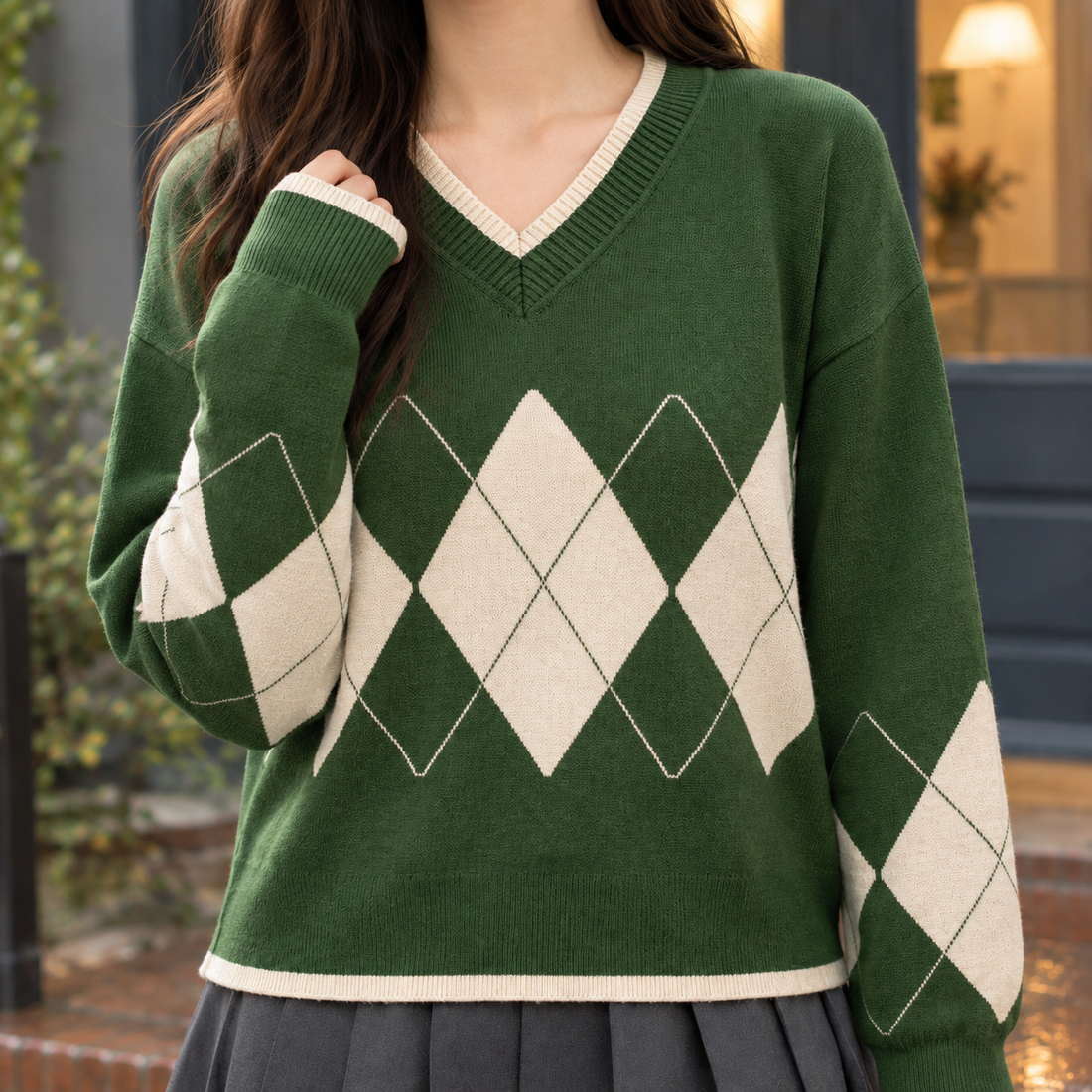 Alina-Elise Argyle Sweater - Lead Product Detail