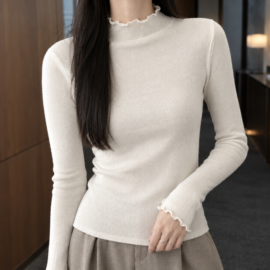 Cerys-Hope Ruffle Neck Sweater - Lead Product Detail