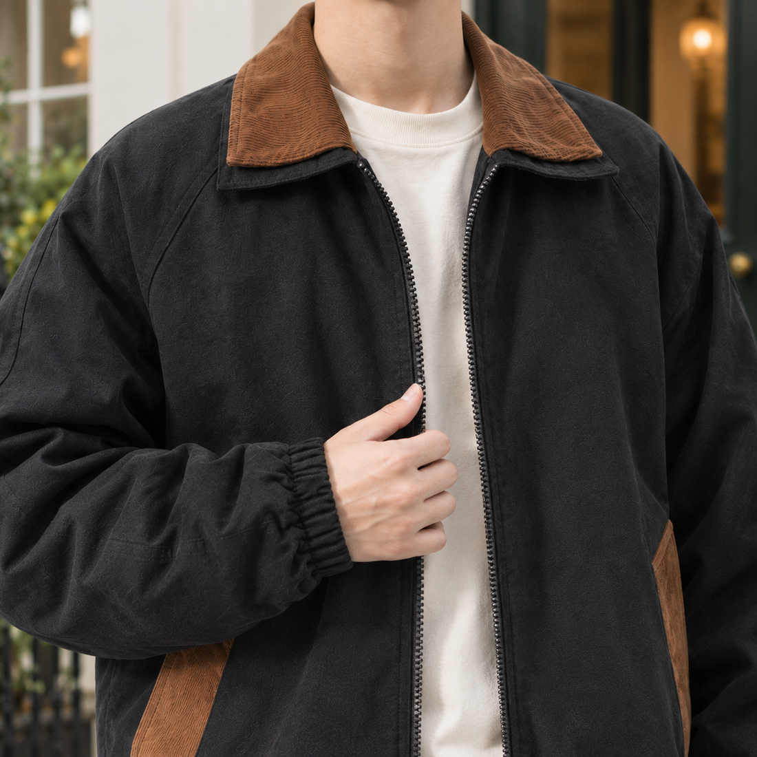 Erasmus-York Contrast Collar Jacket - Lead Product Detail
