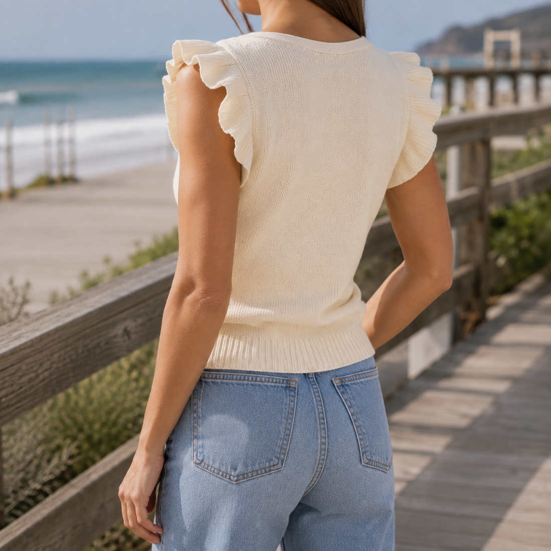 Rhea Ruffle Knit Top - Lead Alternate View