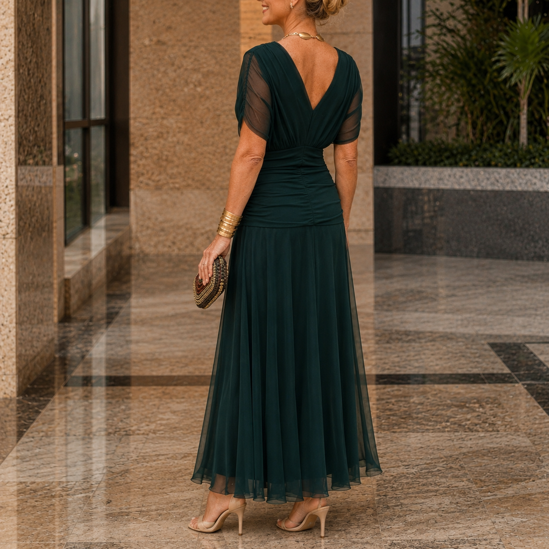 Serena-Pearl Draped Maxi Dress - Lead Alternate View