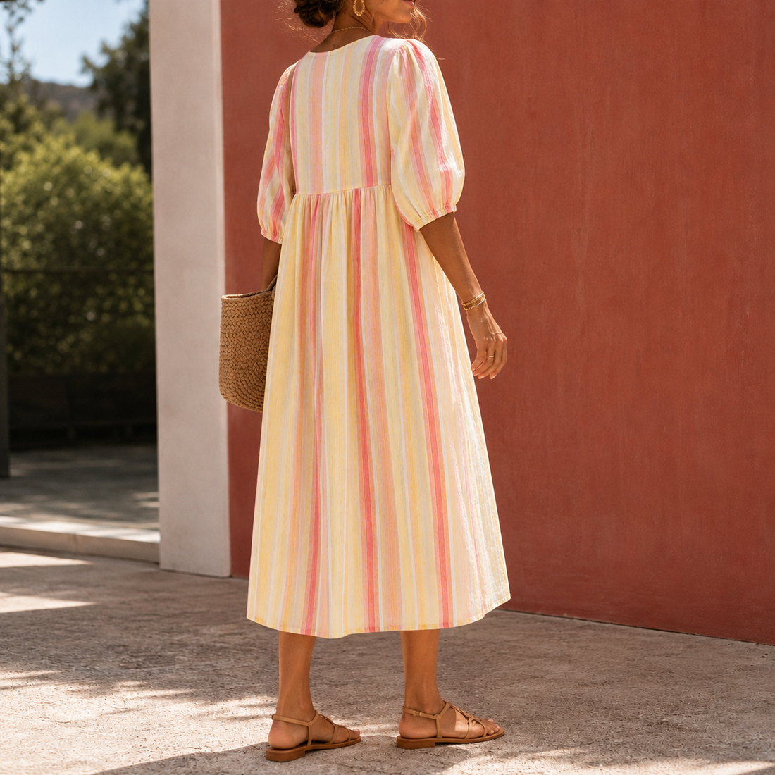 Ramona Striped Midi Dress - Lead Alternate View