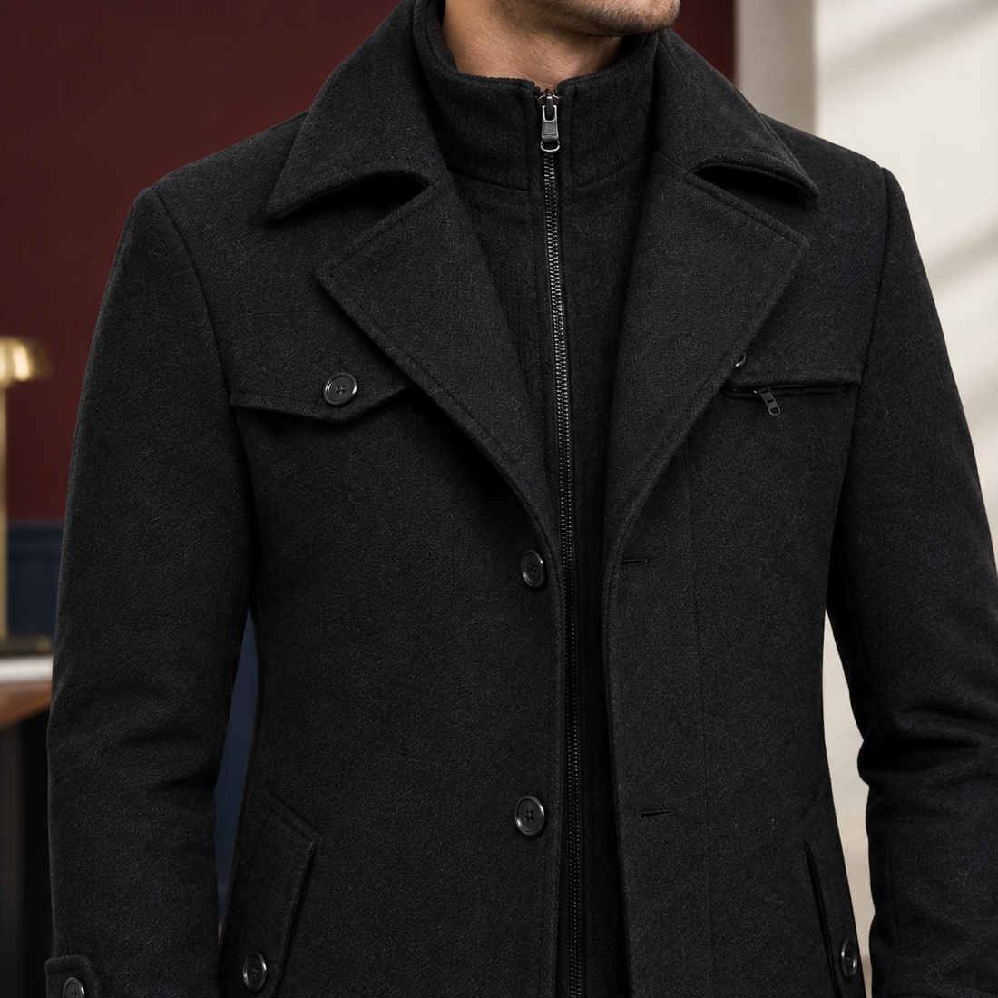 Bartholomew Double Collar Coat - Lead Product Detail