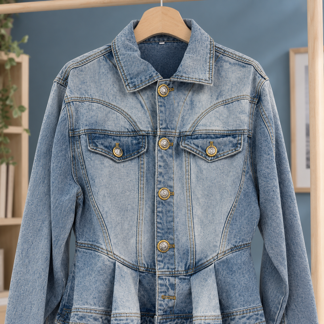 Lorelai-Belle Peplum Denim Jacket - Lead Product Detail