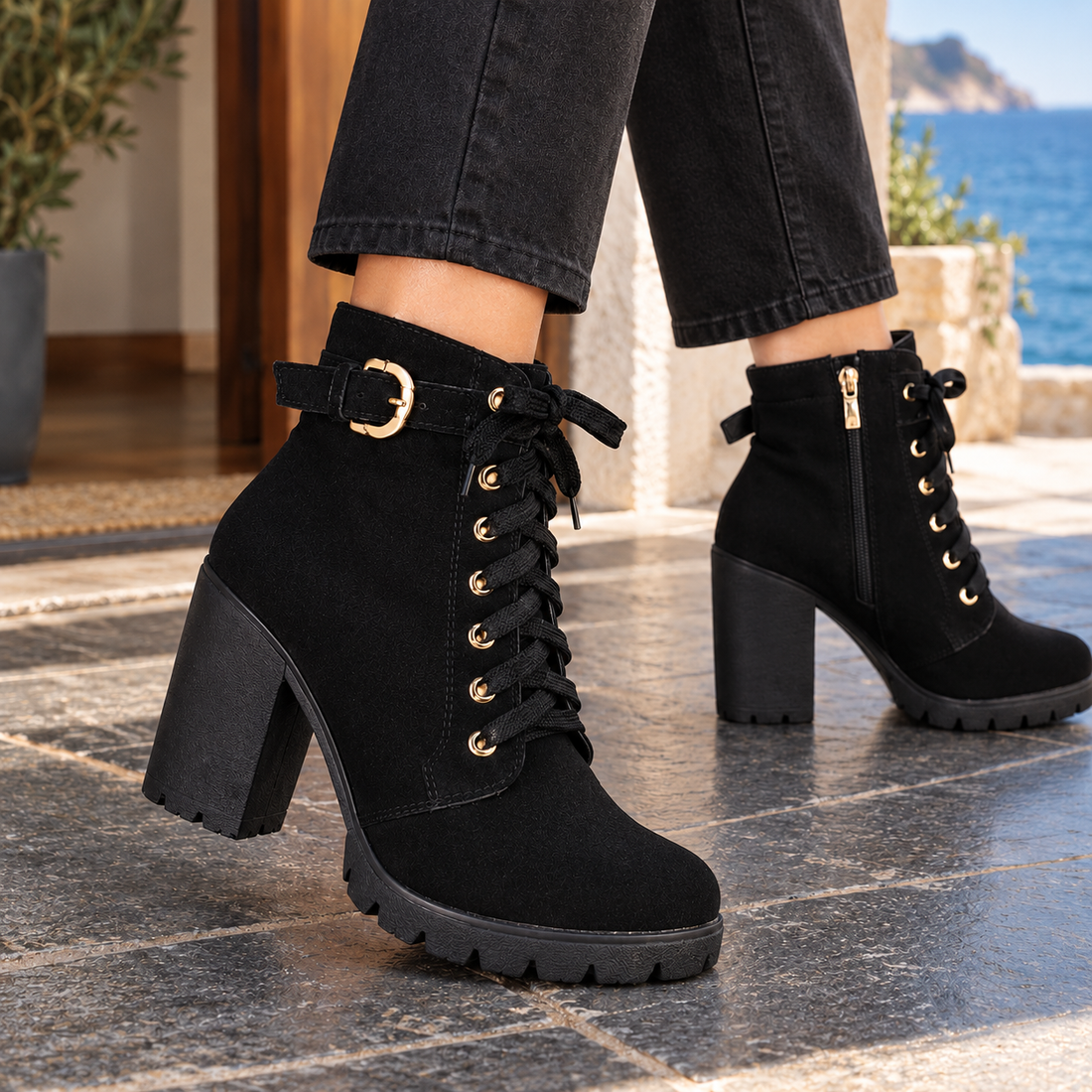 Gonzaga Lace-Up Ankle Boots - Lead Product Detail