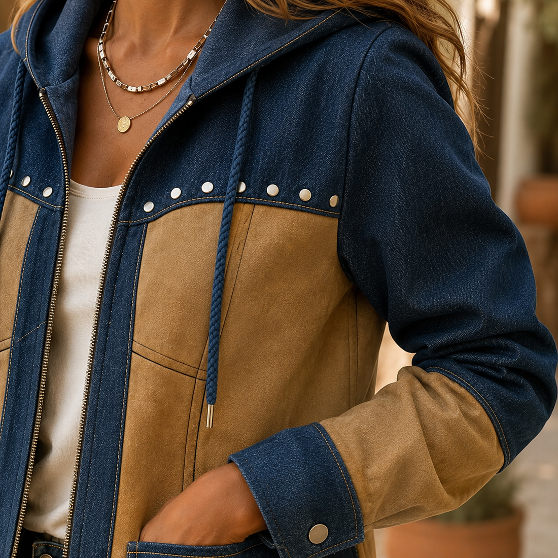 Bianca-Sage Patchwork Jacket - Lead Product Detail