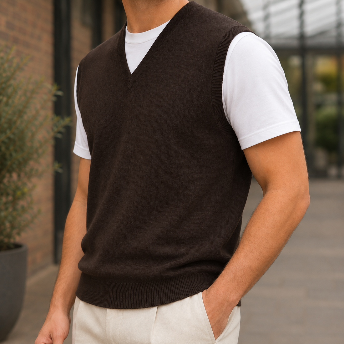 Louis V-Neck Wool Vest - Lead Alternate View