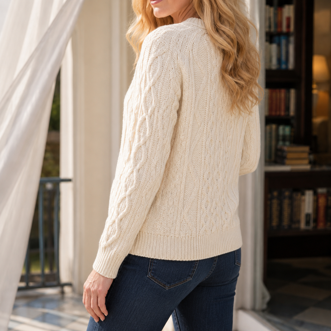Greta Cable Knit Sweater - Lead Alternate View