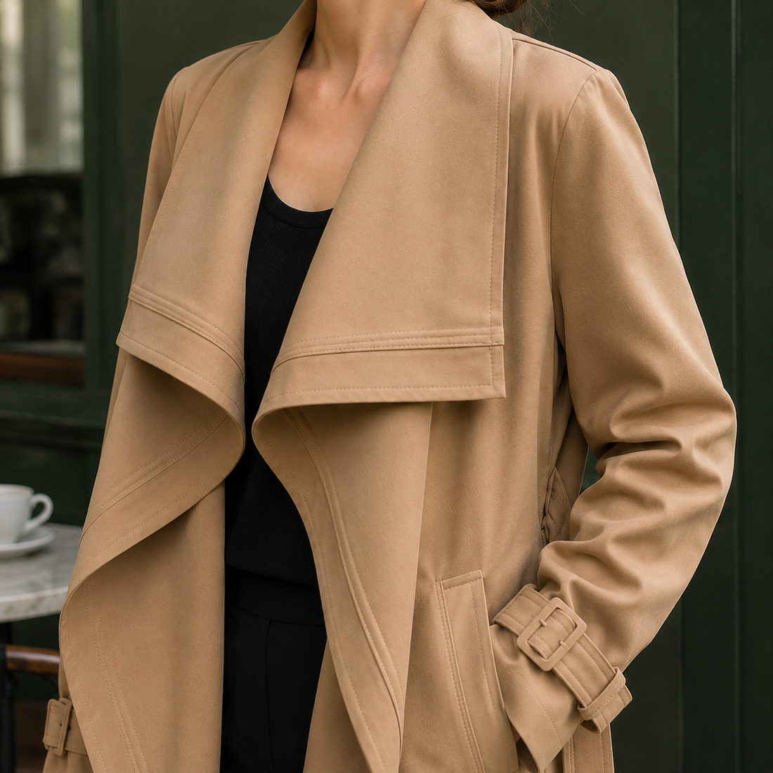 Benedetta Draped Trench Jacket - Lead Product Detail