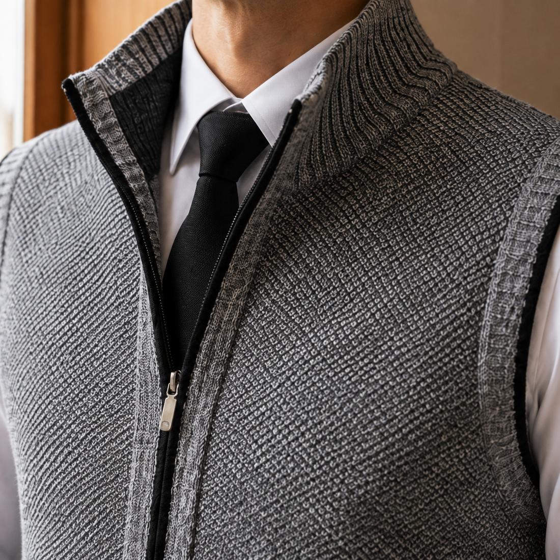 Caius-West Zip Sweater Vest - Lead Product Detail