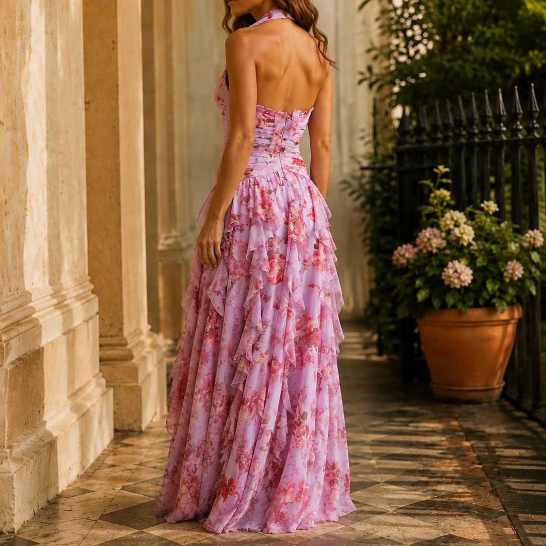 Madeleine Ruffle Maxi Dress - Lead Alternate View