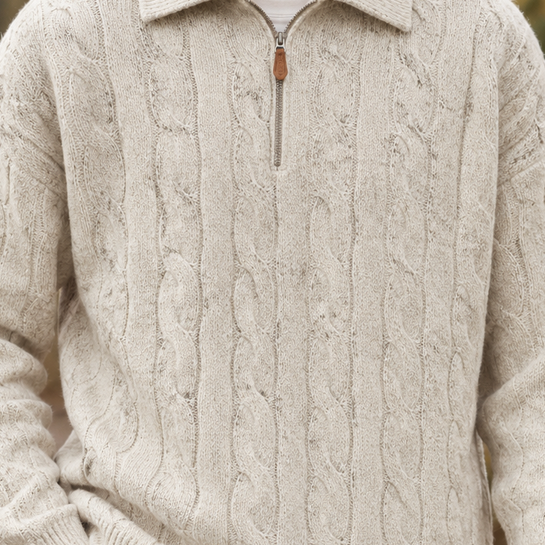 Elias-James Cable Knit Sweater - Lead Product Detail