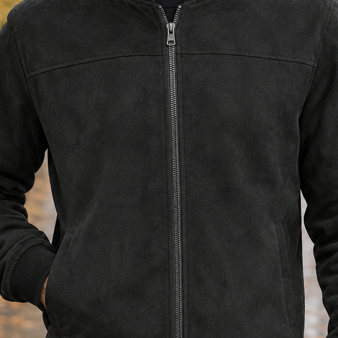 Rufus-Grey Suede Bomber Jacket - Lead Product Detail