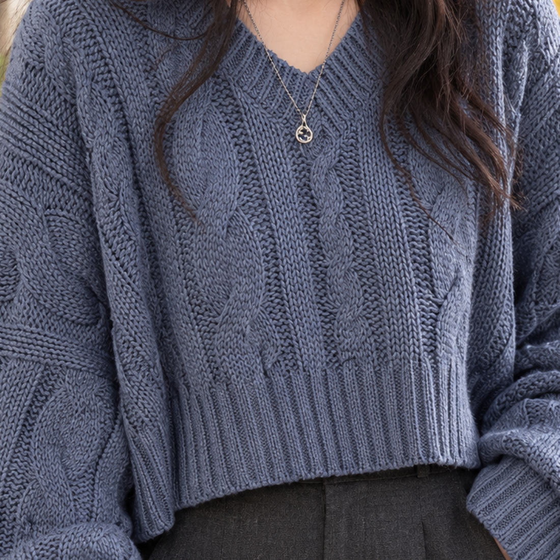 Elena-Belle V Neck Sweater - Lead Product Detail
