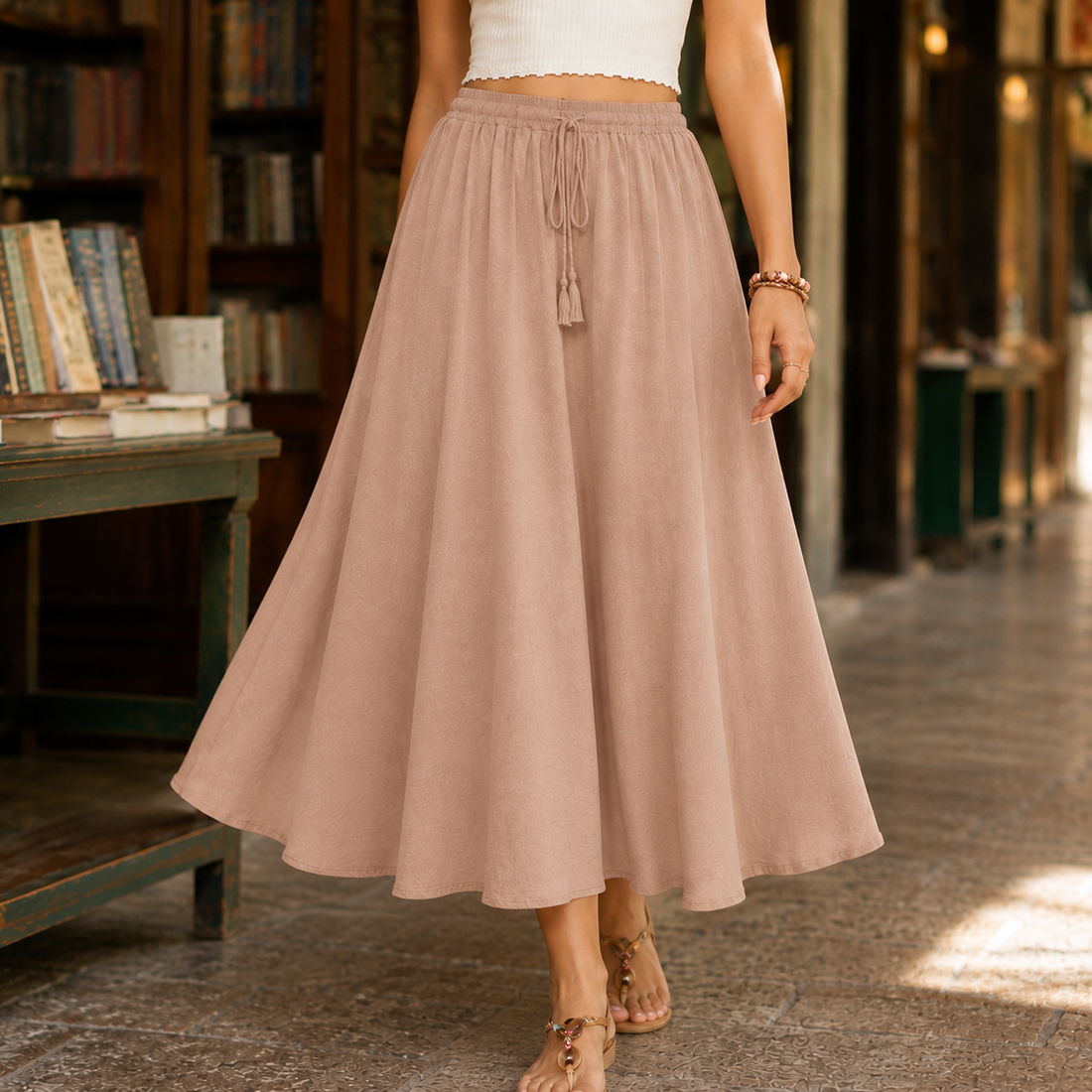Ramona-Mae Drawstring Maxi Skirt - Lead Product Detail