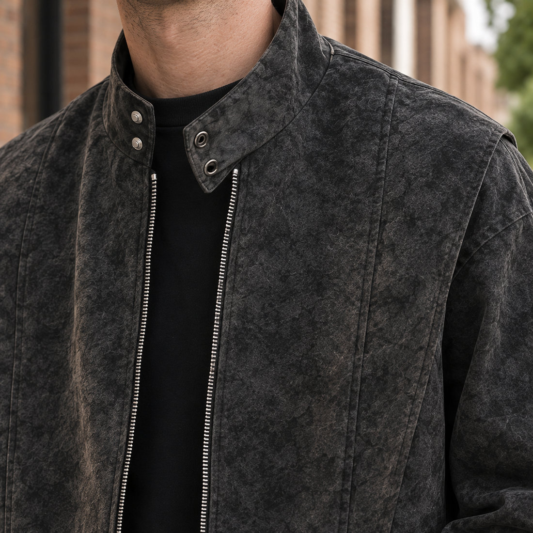 Caspian-Rhys Stand Collar Jacket - Lead Product Detail