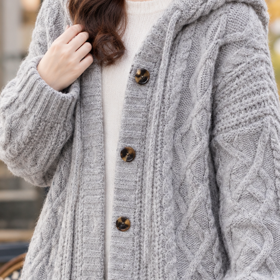 Josephine-Faye Cable Knit Cardigan - Lead Product Detail