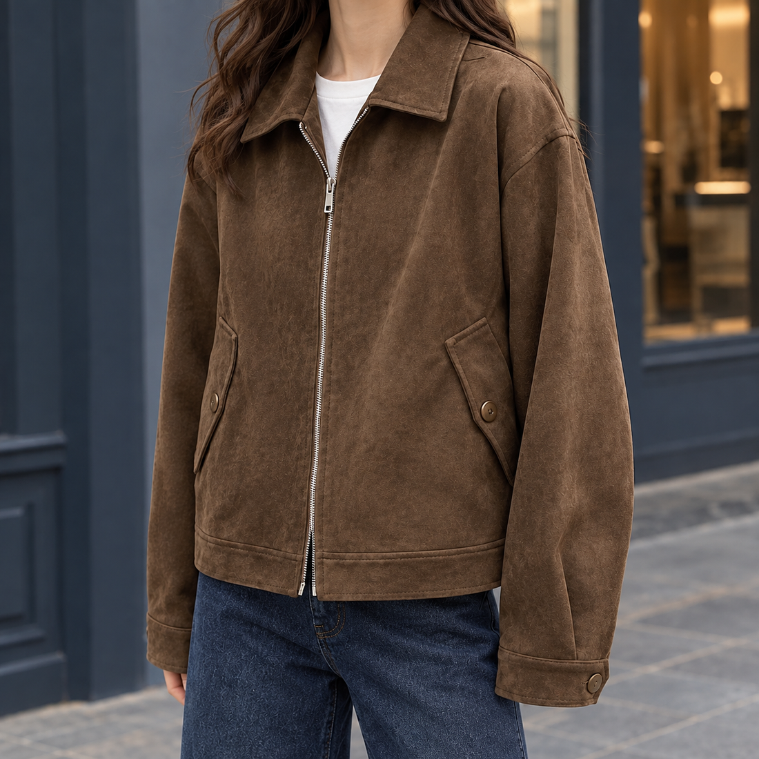 Albertine-Faye Suede-Look Jacket - Lead Product Detail