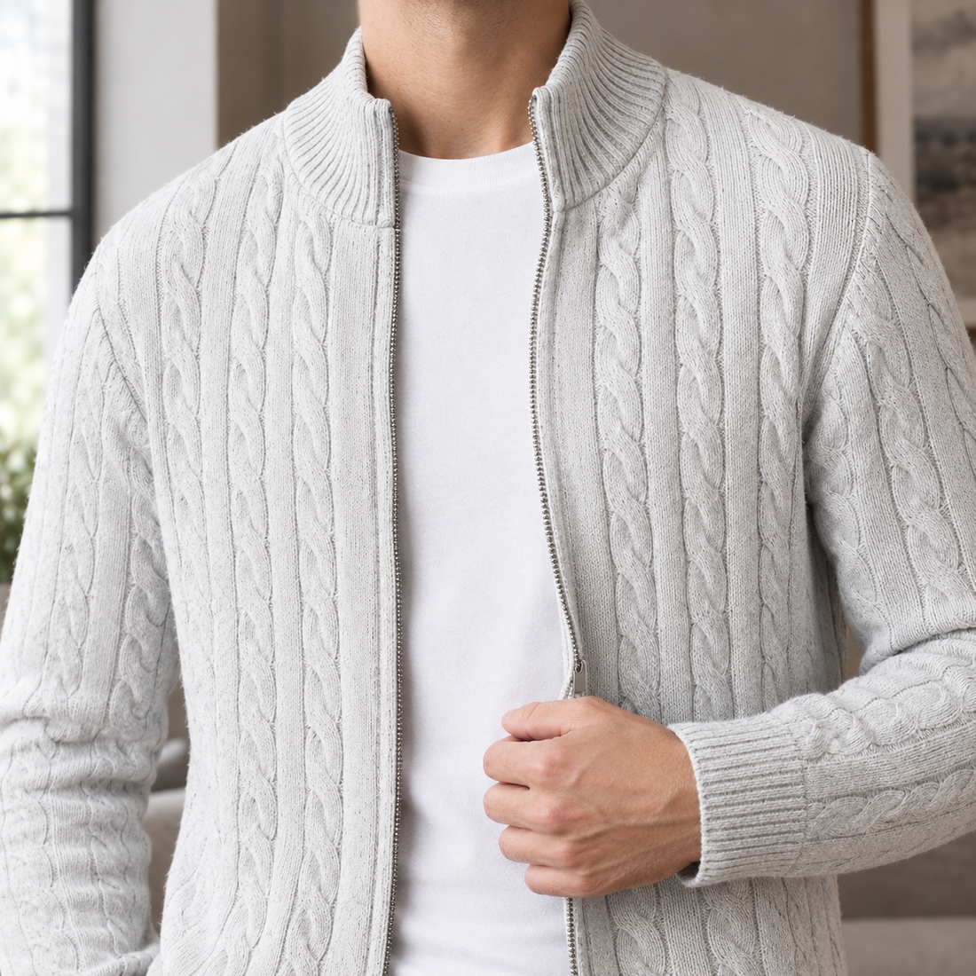Victor-Ellis Cable Knit Jacket - Lead Product Detail