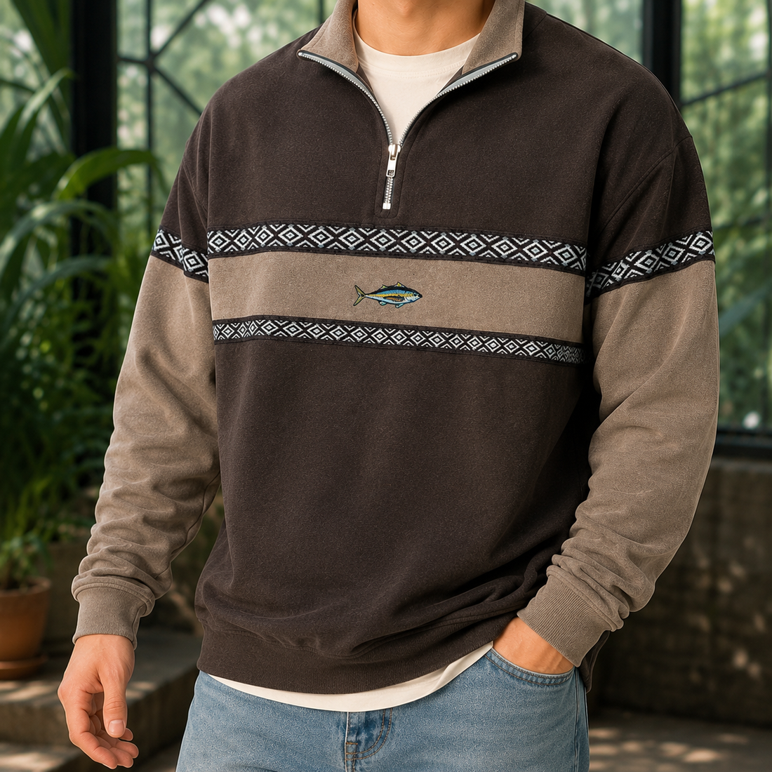 Griffin-Grant Quarter Zip Sweater - Brown