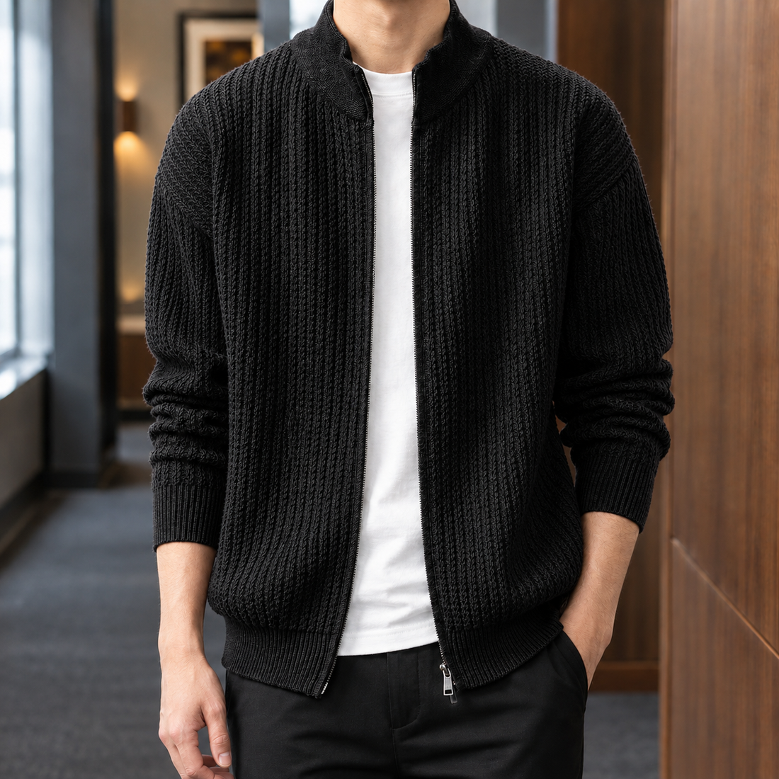 Reece-Lane Ribbed Jacket - Black