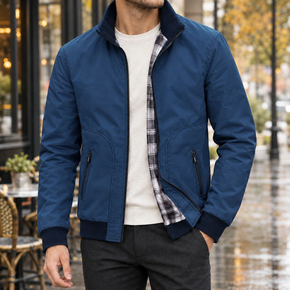 William-Tate Stand Collar Jacket - Blue