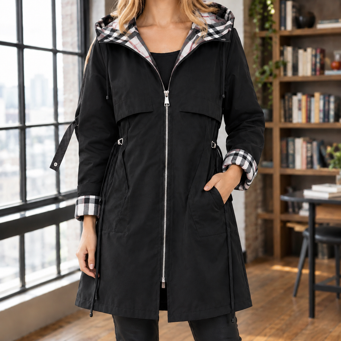Juliet-June Check Trim Jacket - Black