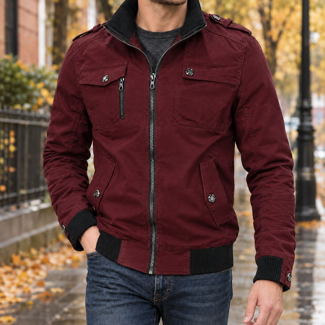 Philemon-Miles Utility Jacket - Wine Red