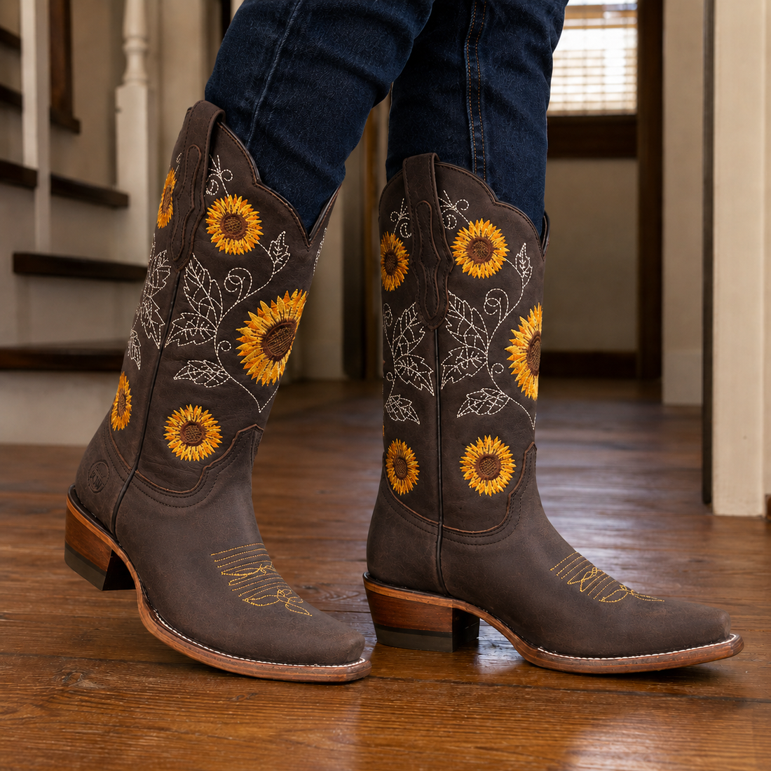 Serrano Floral Western Boots - Dark Brown