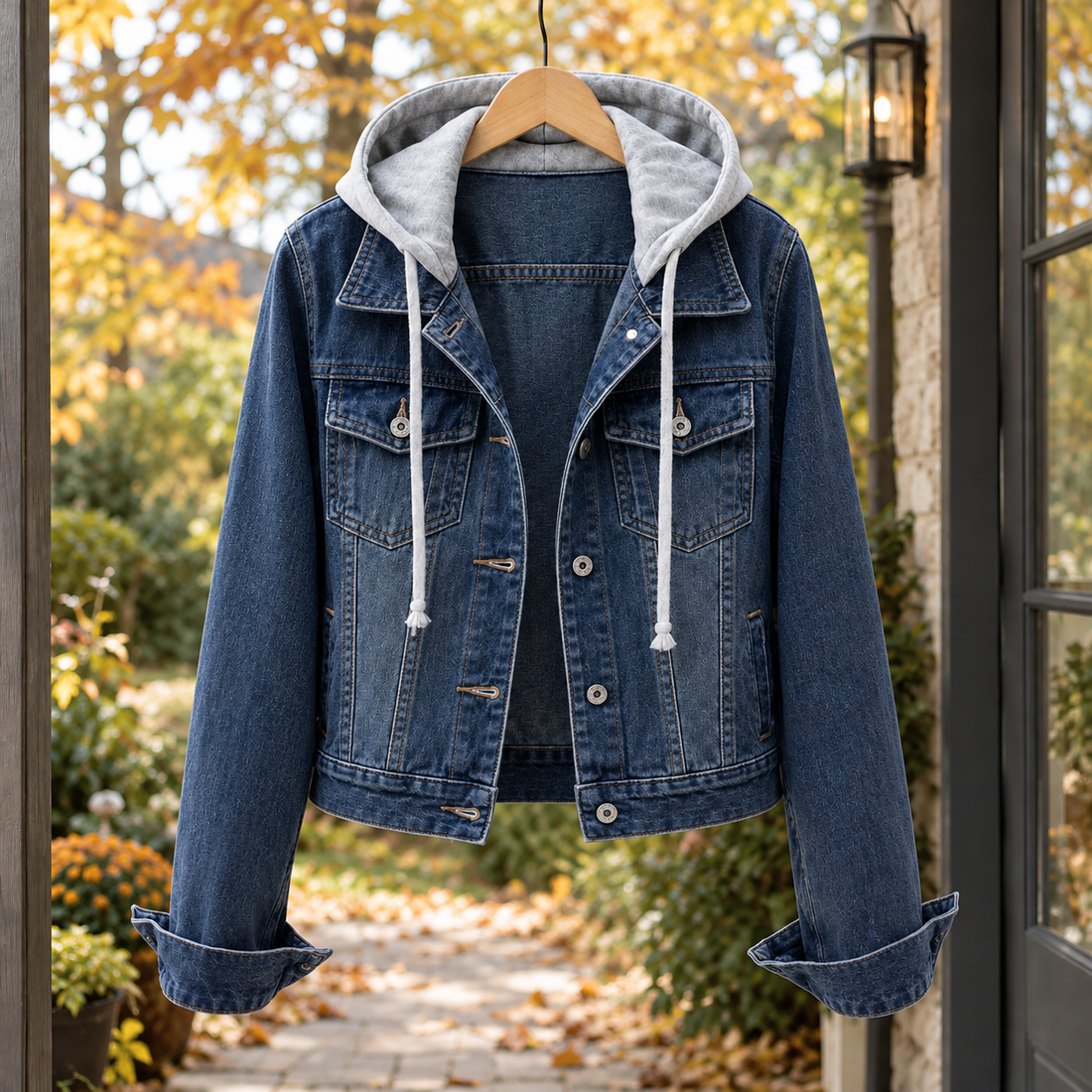 Georgia-Grace Hooded Denim Jacket - Dark Blue