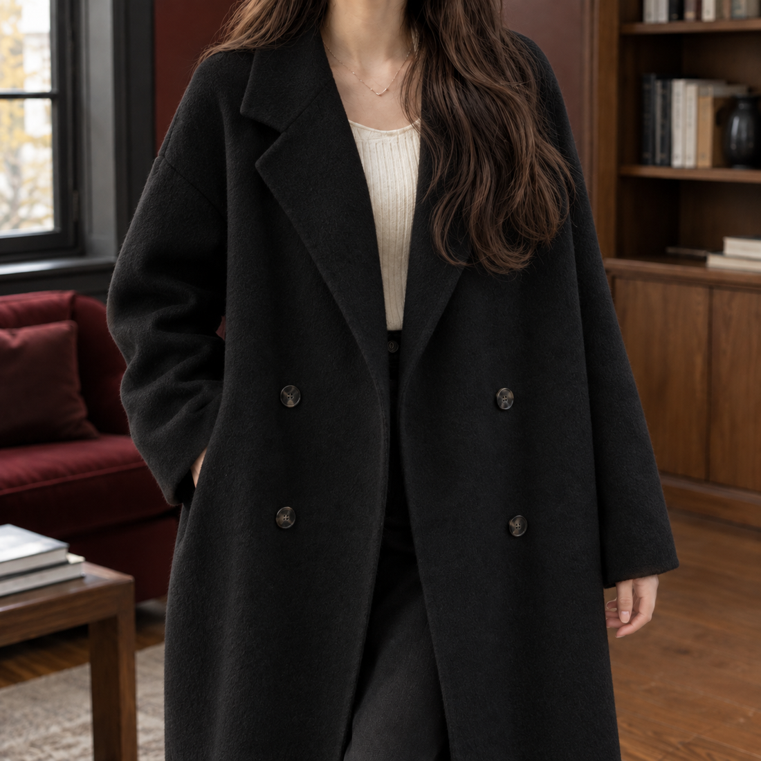 Ophelia-June Double-Breasted Coat - Black
