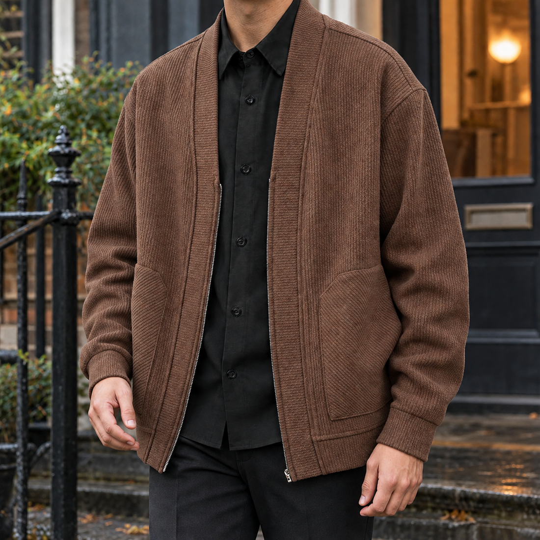 Clement-James Ribbed Jacket - Brown