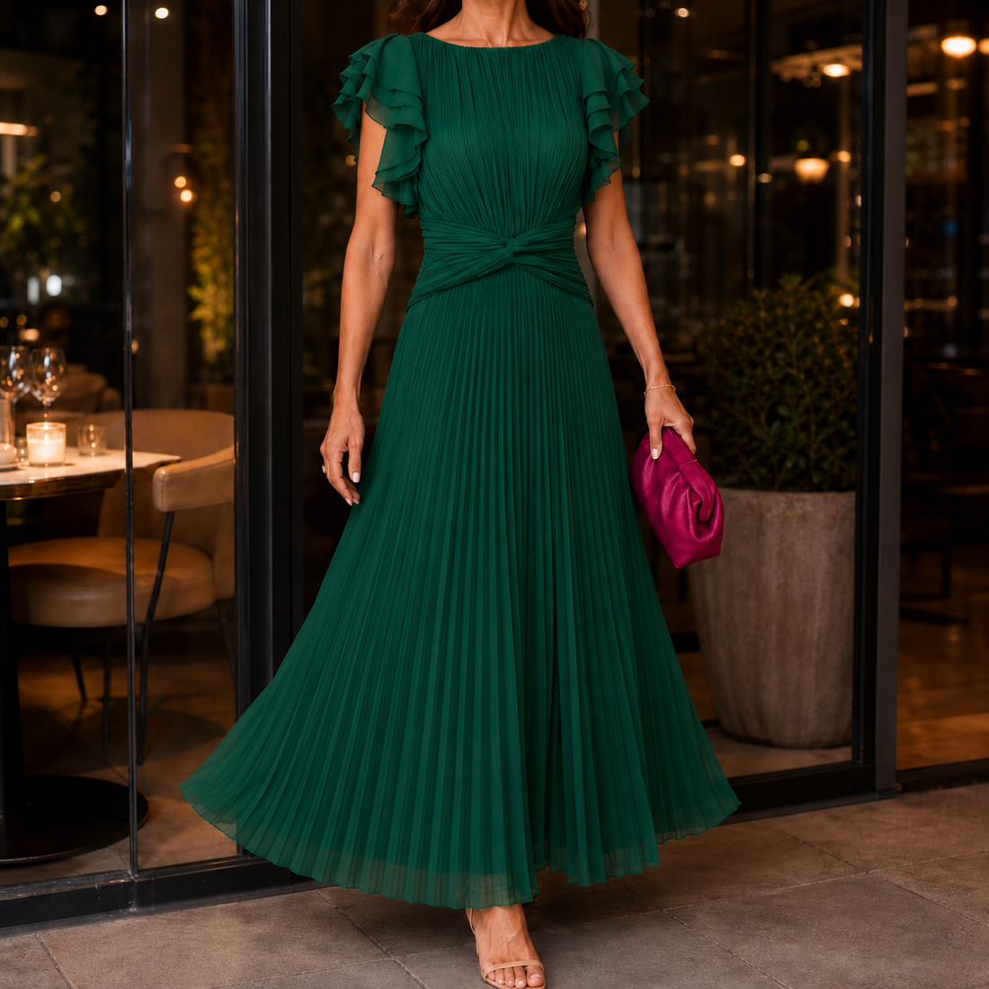 Elodie-Jane Pleated Dress - Green