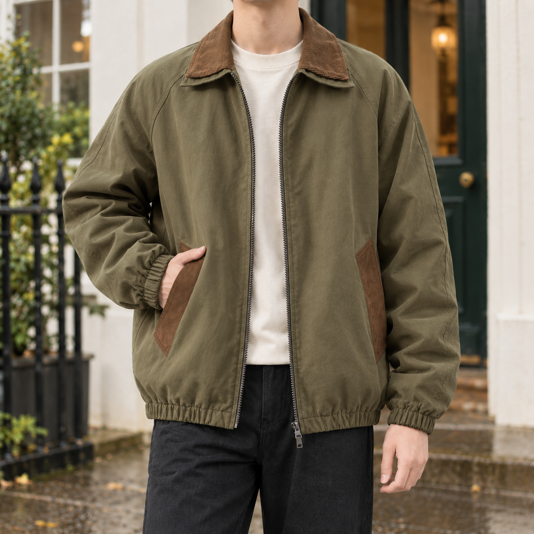 Erasmus-York Contrast Collar Jacket - Army Green