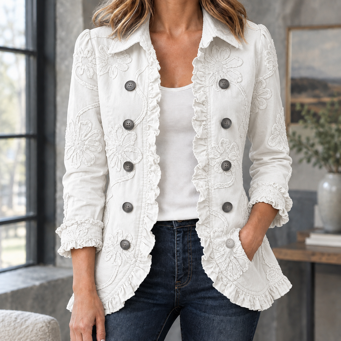 Hyacinth-Hope Floral Jacket - White