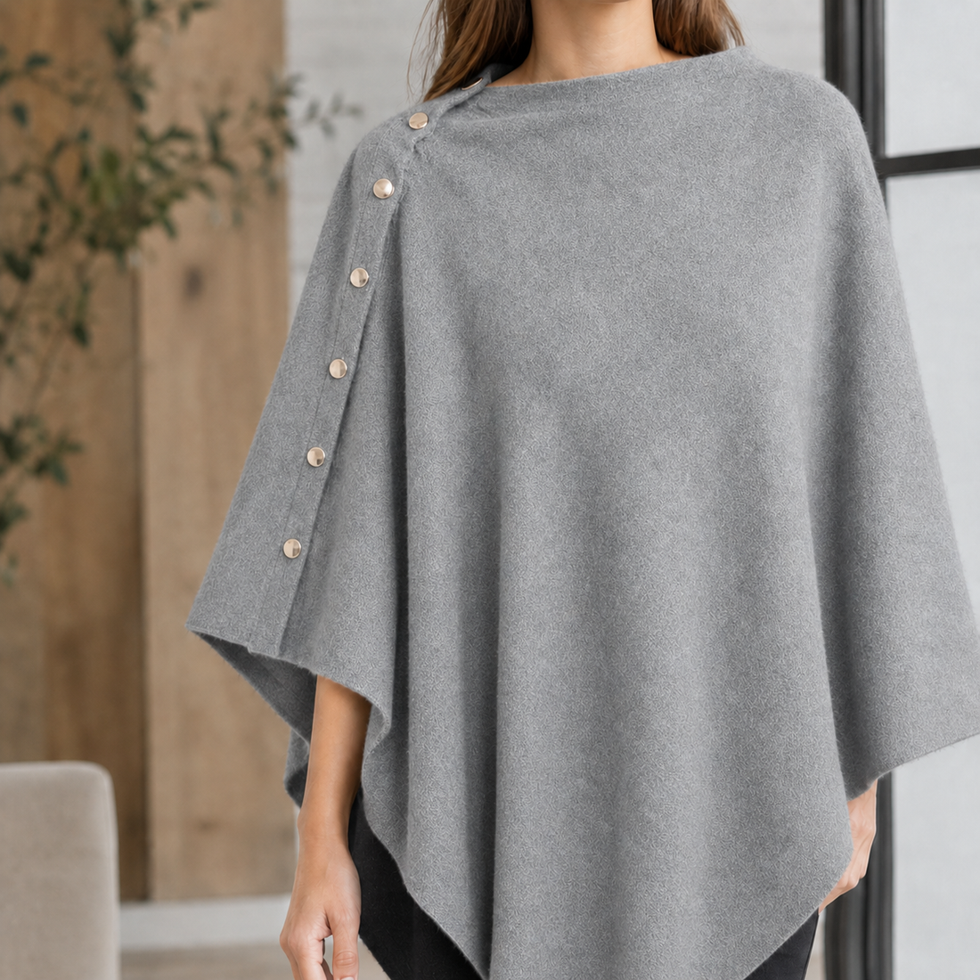 Padbury Buttoned Poncho - Gray