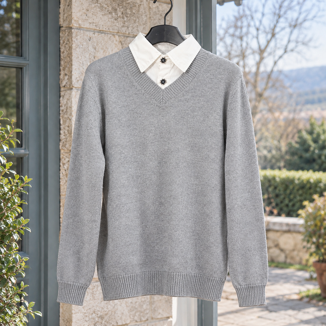 Ramsey-West Contrast Collar Sweater - Gray