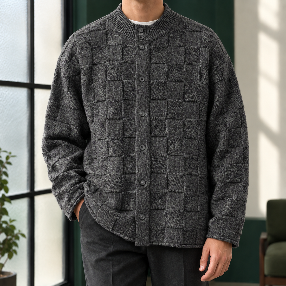Leon-James Textured Cardigan - Dark Gray