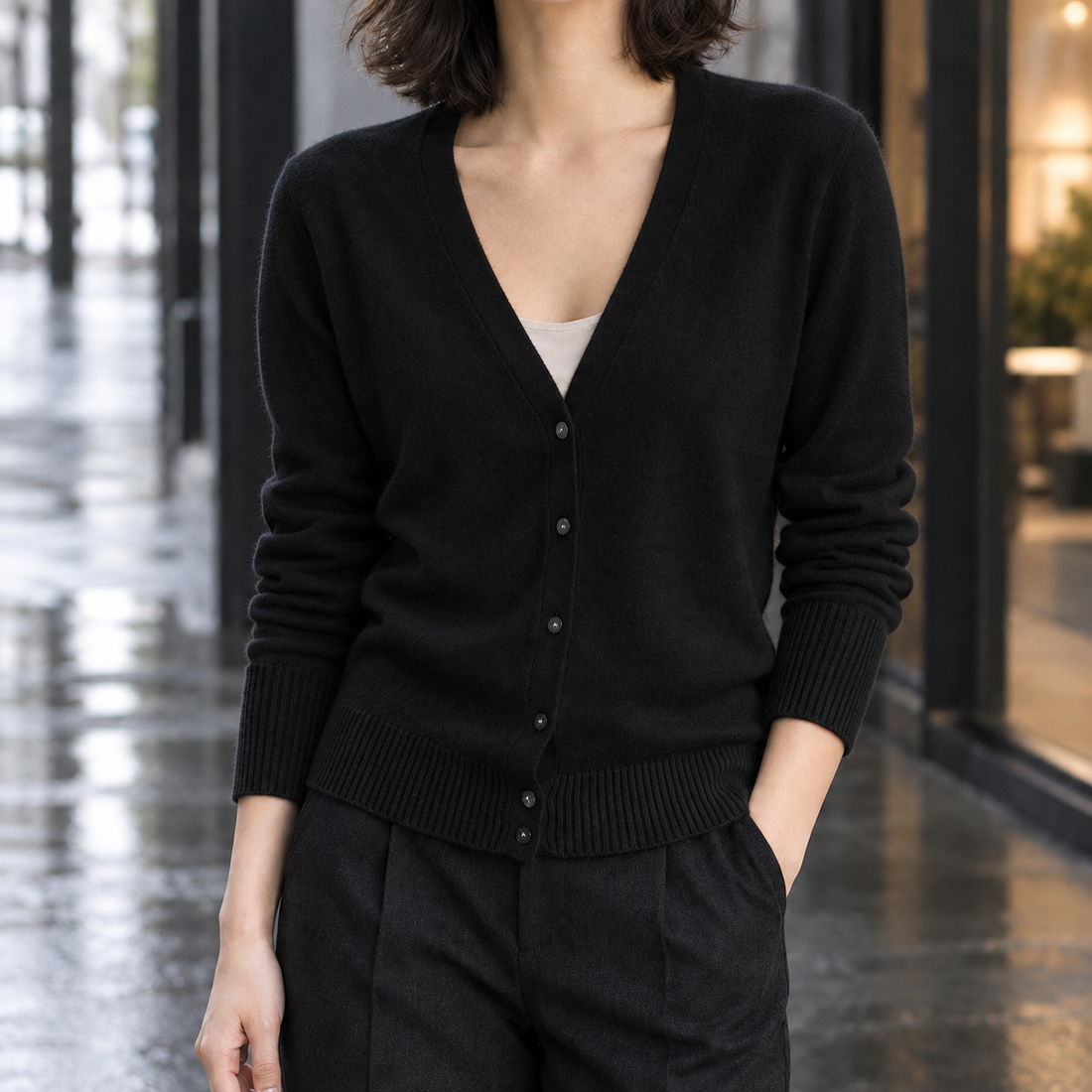 Faith V-Neck Cardigan - Black
