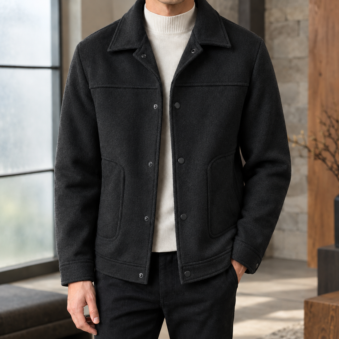 Andrew Snap Front Jacket - Black